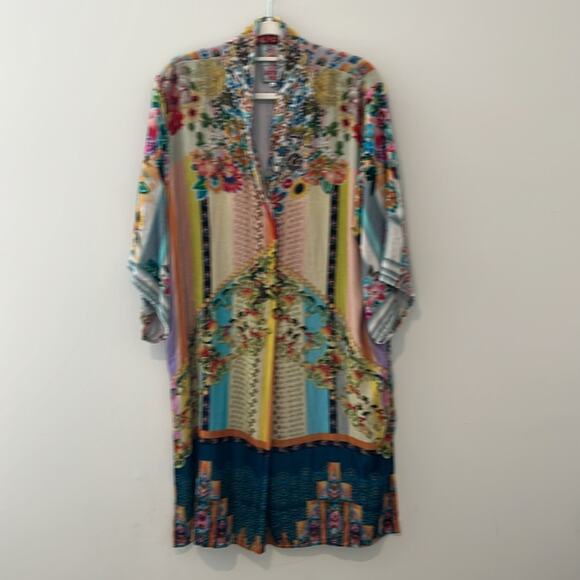 Johnny Was Angie Kimono Silk Velvet Tunic Dress Floral Robe Duster Large Boho - Picture 2 of 15